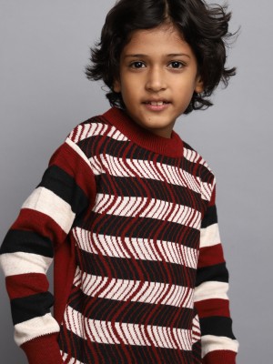 V-MART Woven Round Neck Casual Boys Maroon, Maroon Sweater