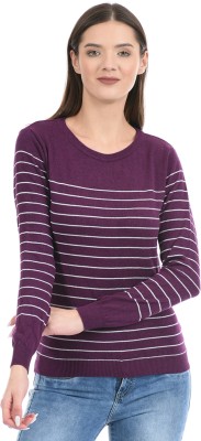 PORTOBELLO Woven Round Neck Casual Women Purple Sweater