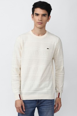 VAN HEUSEN Self Design Round Neck Casual Men White Sweater