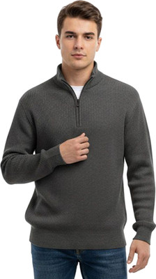SHAUN Solid High Neck Casual Men Grey Sweater