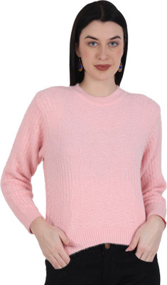 HITTIKA Self Design Crew Neck Casual Women Pink Sweater