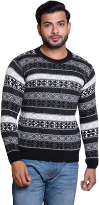 Grand Line Striped Round Neck Casual Men Black Sweater