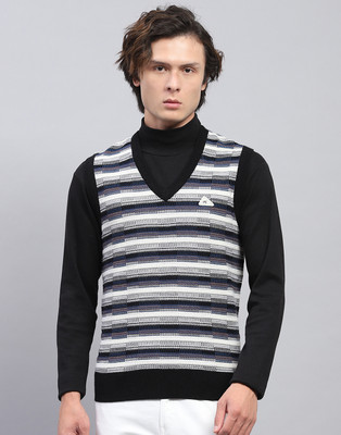 MONTE CARLO Self Design V Neck Casual Men Black Sweater
