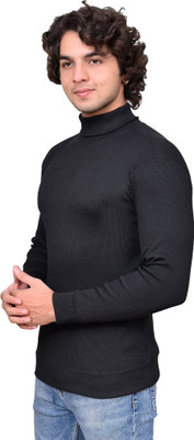 THE LITTLE BOY Solid High Neck Casual Men Black Sweater