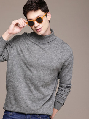 WROGN Solid Turtle Neck Casual Men Grey Sweater
