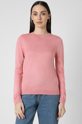 VAN HEUSEN Solid Round Neck Casual Women Pink Sweater