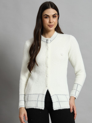 eWools Self Design V Neck Casual Women Beige Sweater