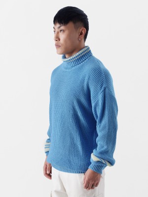 The Souled Store Solid Turtle Neck Casual Men Blue Sweater