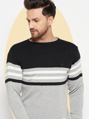 Lycos Striped Round Neck Casual Men Grey Sweater