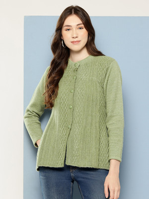 Aarika Solid, Woven Round Neck Casual Women Green Sweater
