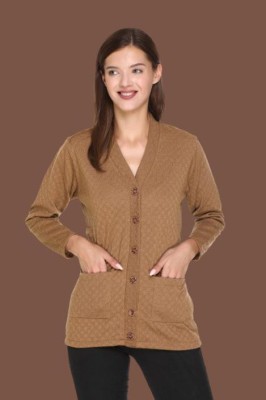 jorden4u Woven V Neck Casual Women Brown Sweater