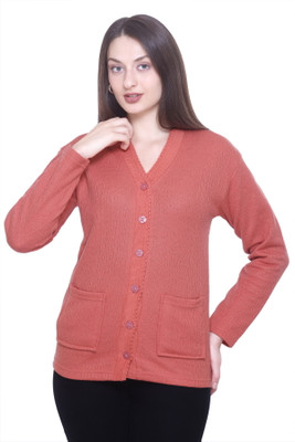 ENOV Self Design V Neck Casual Women Pink Sweater