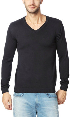 Super Weston Trend Solid V Neck Casual Men Black Sweater