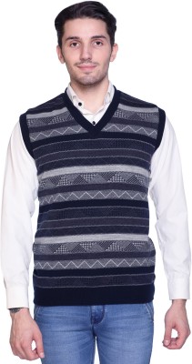 aarbee Striped, Woven V Neck Casual Men Reversible Blue Sweater