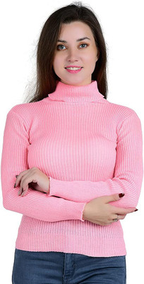 LITHISA Solid, Self Design Turtle Neck Casual Women Black Sweater