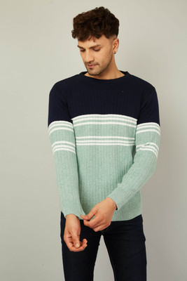 KVETOO Woven Round Neck Casual Men Green, Black Sweater