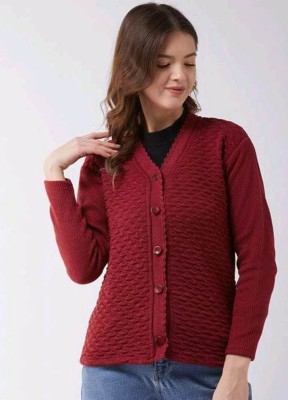 Hans Fashion ENT Solid V Neck Casual Women Maroon Sweater