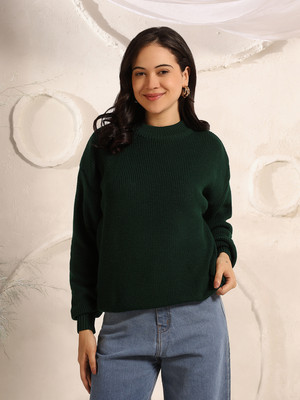 KVETOO Self Design Round Neck Casual Men Green Sweater