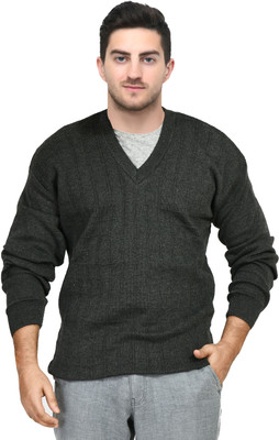 Life and style Woven V Neck Casual Men Grey Sweater