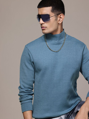 Roadster Solid Turtle Neck Casual Men Blue Sweater