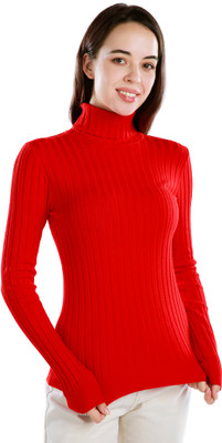 London Rag Solid Turtle Neck Casual Women Red Sweater