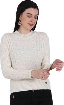HITTIKA Striped Round Neck Casual Women Beige Sweater