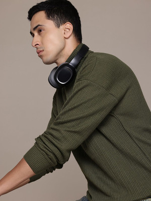 Roadster Printed Turtle Neck Casual Men Green Sweater