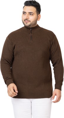 KVETOO Striped High Neck Casual Men Brown Sweater