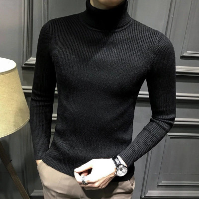 ZeenatFashion Striped High Neck Casual Men Black Sweater