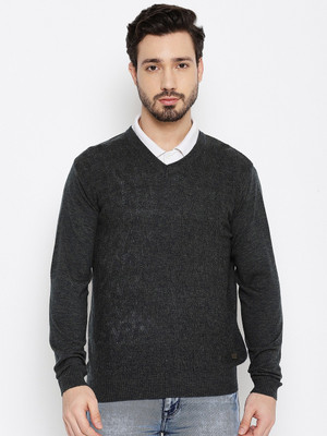 DUKE Self Design V Neck Casual Men Grey Sweater
