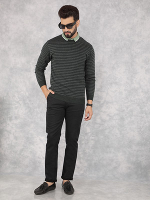 CRIMSOUNE CLUB Printed Round Neck Casual Men Green Sweater