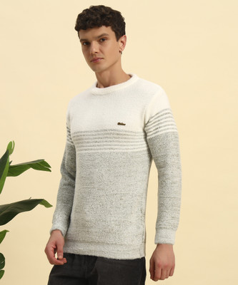 CANBLAR Striped Round Neck Casual Men Green Sweater