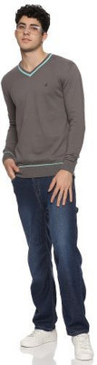 CorpqloClothing Solid V Neck Casual Men Grey Sweater