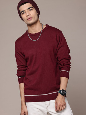Roadster Solid Round Neck Casual Men Maroon Sweater