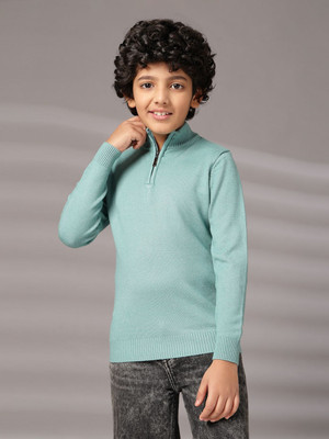 Albion Solid Turtle Neck Casual Boys Green Sweater