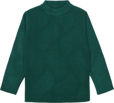 Elefantino Solid Round Neck Casual Boys & Girls Green Sweater