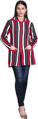 hrd7 Striped Collared Neck Casual Women Multicolor Sweater