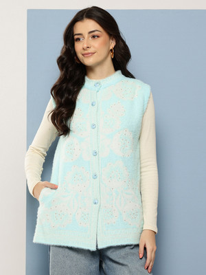 Roadster Embellished Round Neck Casual Women Light Green Sweater