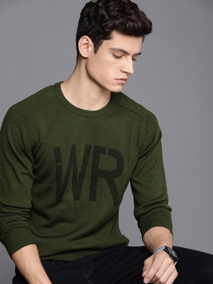 WROGN Woven Round Neck Casual Men Green, Black Sweater