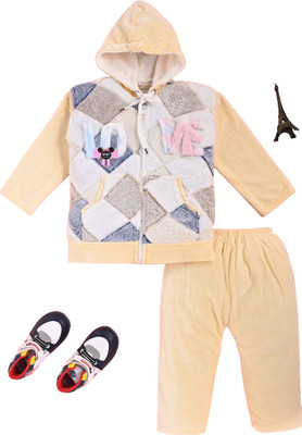 MOREFASHION Embellished Round Neck Party Baby Boys Yellow Sweater