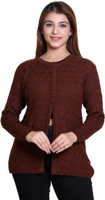 Varenyam Self Design Round Neck Casual Women Brown Sweater