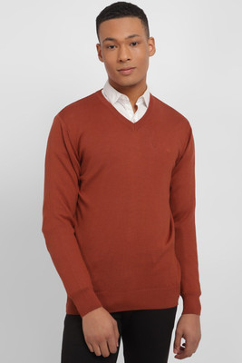 Allen Solly Solid V Neck Casual Men Maroon Sweater