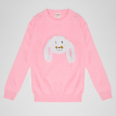 Pantaloons Junior Solid Round Neck Casual Girls Pink Sweater