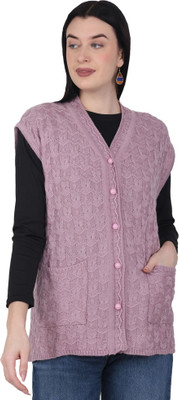 HITTIKA Self Design V Neck Casual Women Purple Sweater