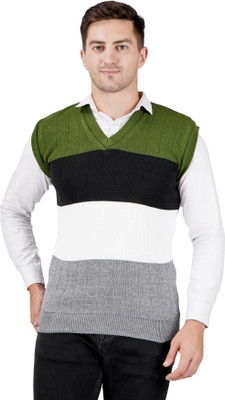 LUFEEP Striped V Neck Casual Men Multicolor Sweater