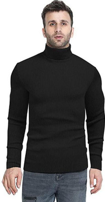 YOUTH ROBE Solid High Neck Casual Men Black Sweater