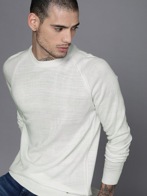 WROGN Solid Round Neck Casual Men Yellow Sweater