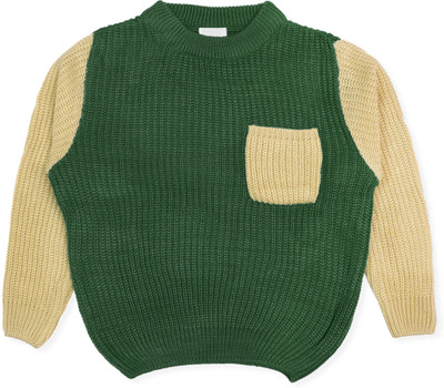 CHKOKKO Woven, Self Design Mandarin Neck Casual Baby Boys Green Sweater