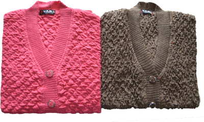 Shunit creation Solid V Neck Formal Women Pink, Brown Sweater