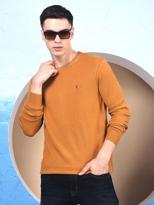 CRIMSOUNE CLUB Solid Round Neck Casual Men Yellow Sweater